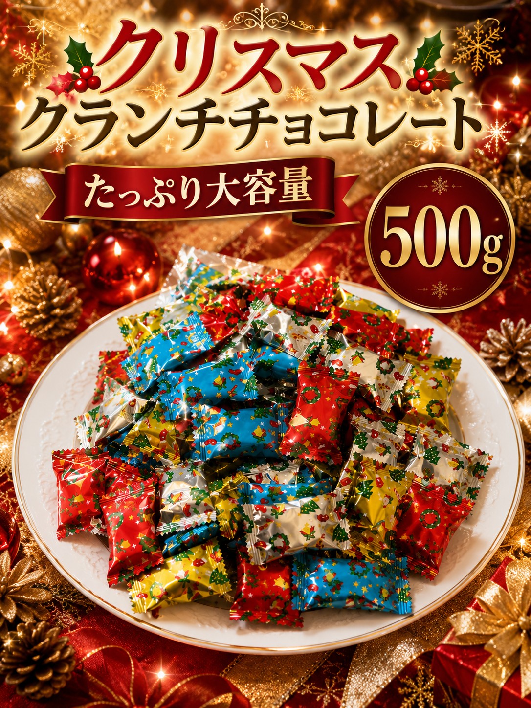 ピュアレ　クリスマスクランチアソートチョコ500ｇ